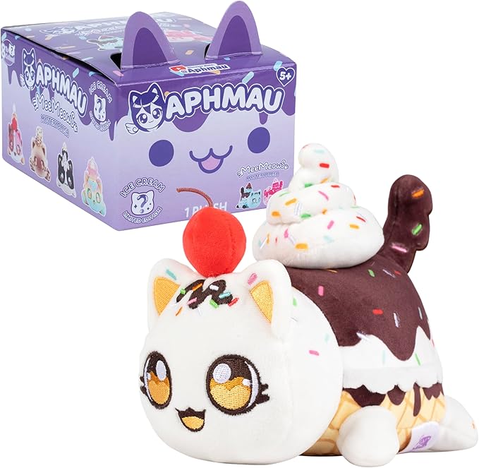 Aphmau 6” MeeMeow Mystery Plush – Ice Cream; YouTube Gaming Channel, Blind Box, 1 of 8 Possible Ice Cream MeeMeows, Official Merch