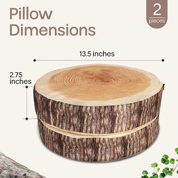 Log Pillow 2 Pack - Cozy & Comfy Wood Pillow with High-Density Foam - Realistic Round Cushions with Washable Covers - Log Cabin Decor & Forest Themed Decor