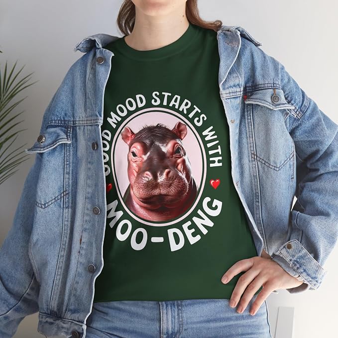 Good Mood Starts with Moo Deng Unisex T-Shirt, Funny Moo Deng Good Mood Minimalist Men and Women Shirt