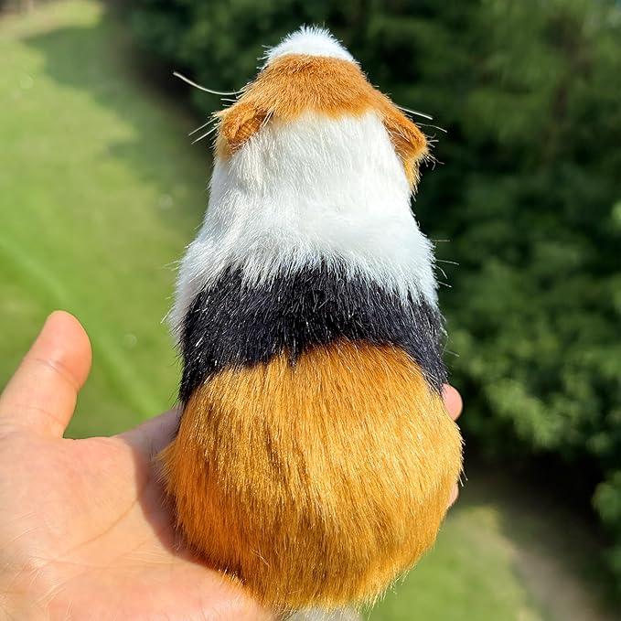 Realistic Guinea Pig Figurine – Lifelike Tri-Color Hamster Stuffed Animal, Faux Fur Pet Replica for Shelf, Desk & Home Decor, Collectible Gift for Rodent Lovers