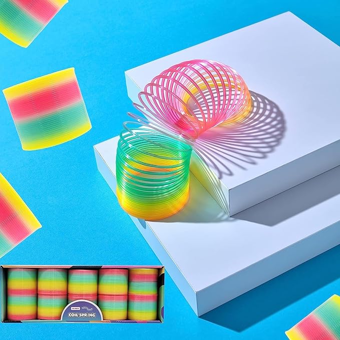 The Dreidel Company Plastic Coil Spring, Glow-In-The-Dark Magic Rainbow Slingy, Party Favor, Birthday Bag Filler, Stocking Stuffers, 3" (80MM) (25-Pack)