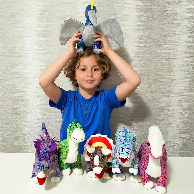 MaoGoLan 6 Pack Dinosaur Stuffed Animals Bulk Party Favors 12 Inch Dinosaur Plush Toy for Kids, Collectible Dino Squad Bundle with T-Rex Velociraptor Stegosaurus Triceratops Pterodactyl