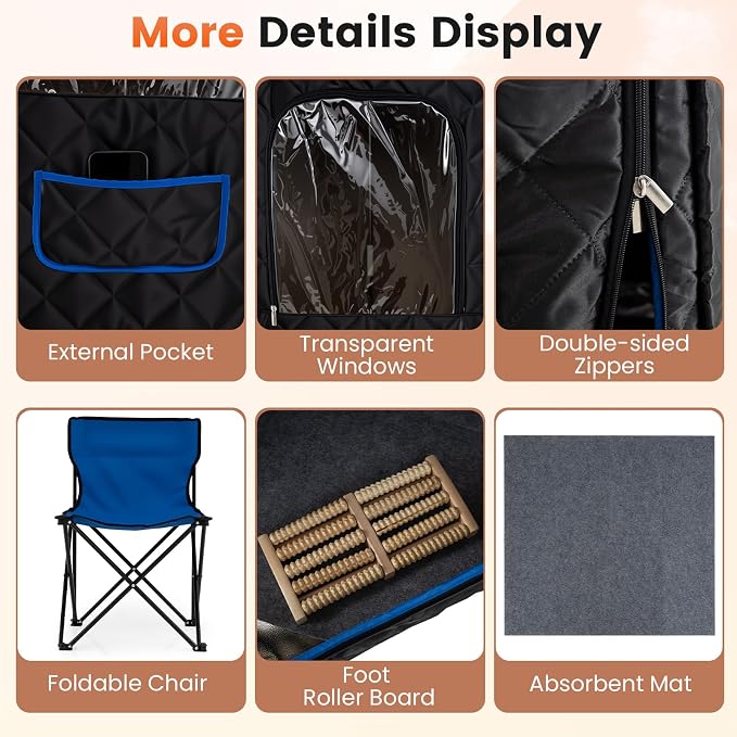 Giantex 3L Portable Steam Sauna, Fast-Heat Large Pentagon Sauna Box for Home, 9-Level Remote Control, 99-Min Timer, Folding Chair, Foot Roller, Mat, 35.5" x 35.5" x 71" Sauna Tent (Black)