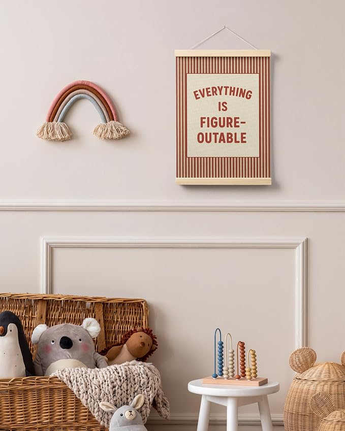 FGFK Everything Is Figureoutable Positive Affirmations Wall Art Poster Hanger Frame, Retro Red Inspirational Canvas Prints Framed Wall Decor for Office Classroom Home Bedroom, 12x16 Inch
