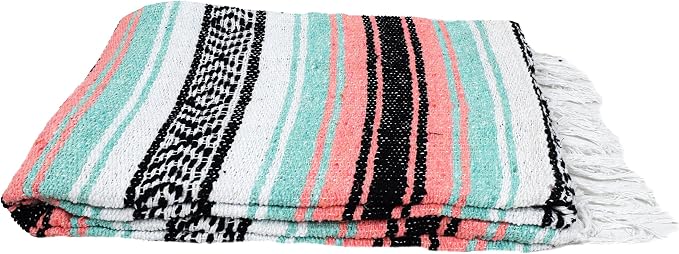 Open Road Goods Bulk Falsa Blankets - Handwoven Authentic Mexican Falsa - Great for Weddings, Yoga, Beach, Picnics, or Mexican Throw! (Mint/Peach, 15 Pack)