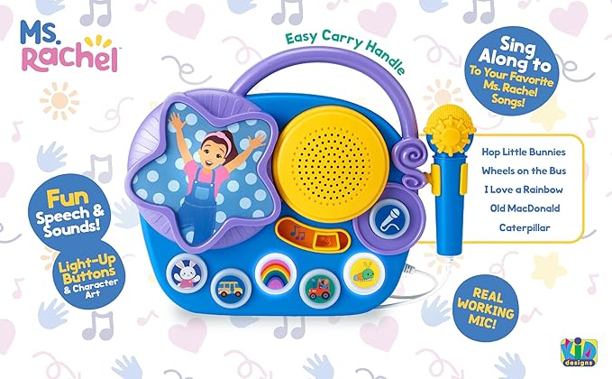 eKids Ms Rachel Karaoke Microphone with Boombox for Fans of Toddler Toys, Kids Karaoke Machine with Built in Music, Great Gifts for Kids