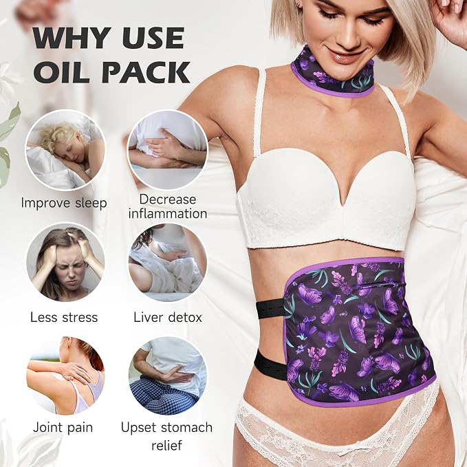 2 Pack Organic Cotton Castor Oil Wrap for Liver Detox, Reusable Compress, Highly Absorbent, Anti-Leak, Lavender