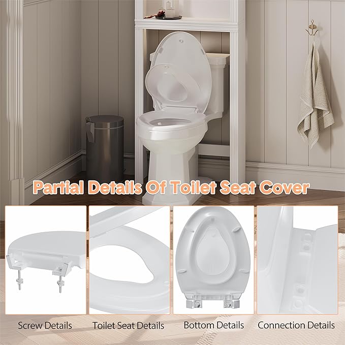Toilet Seat with Toddler Seat Elongated, PP Material Family Toilet Seat Cover, Soft Close Adult & Toddler Seats, Easy to Clean, Safe Potty Training Solution for Kids, Bathroom Upgrade for Home