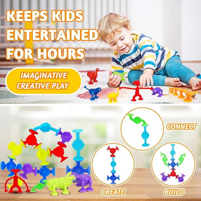 32 PCS Toddler Suction Cup Bath Toys for Kids Ages 1-3 3-5 4-8, Mini Sensory Travel Toy 2 3 4 5 6 Year Boy Girl Valentines Birthday Gifts Party Favor Goody Easter Basket Stuffer Fillers Prize Eggshell