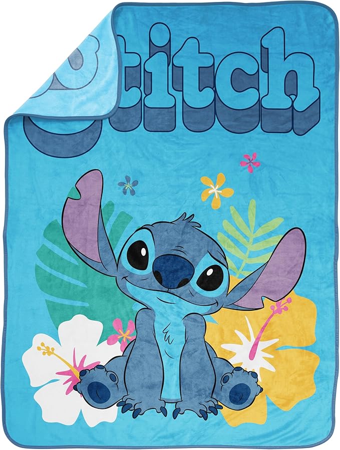 Jay Franco Kids Plush Throw Blanket – Soft & Cozy Fleece Throw for Bedroom & Couch Décor, Official Licensed Product, Blue - Stitch, 46x60 - Throw Blanket