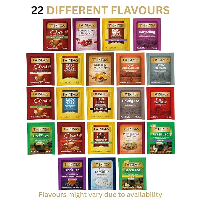 Twinings Tea Bag Sampler Assortment in Giftable Box, Variety Pack (22 Count), 22 Unique Flavours for Tea Lovers: Women, Men, Couples, Family, Friends, Coworkers