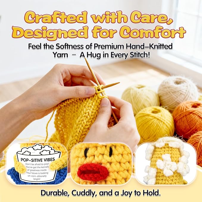 Don't Be Afraid to Pop! Positive Corn Crochet Gift - Encouraging Uplifting Present for Anxiety Stress Relief, Fun Inspirational Plushie for Women Men Teens, Office Home Desk Reminder