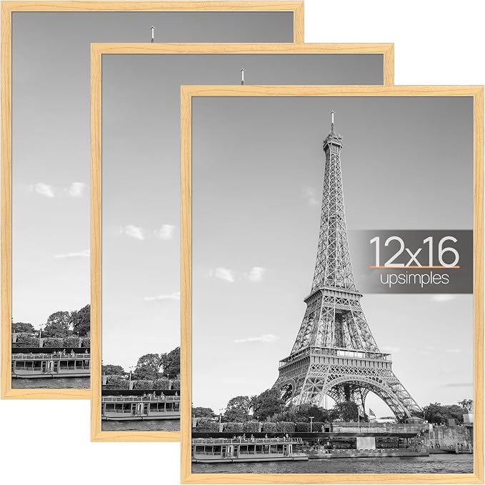 upsimples 12x16 Poster Frame, Easy Slide-In Assembly, Natural, 3 Pack | Gallery Wall 12 x 16 Picture Frames Set for Family, Wedding, Christmas, Easy to Change Photos