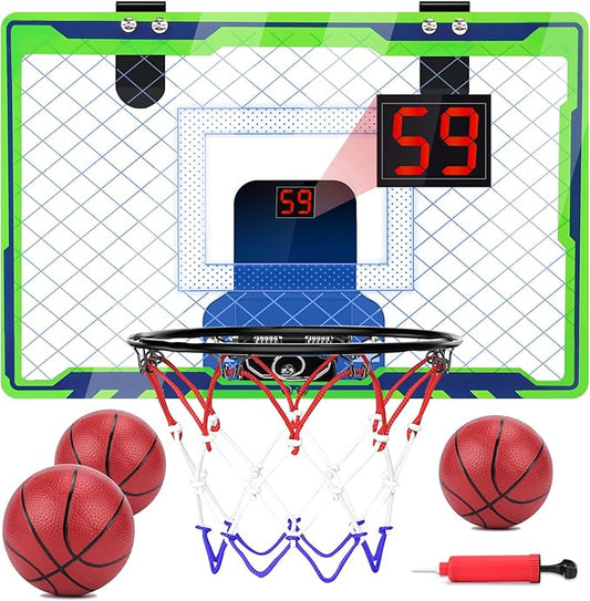 Mini Over The Door Basketball Hoop Indoor for Kids, Small Office Basketball Hoop with Scoreboard, Sports Gifts for Boys Age 4-7 8-12 Year Old, Birthday Ideas Toys
