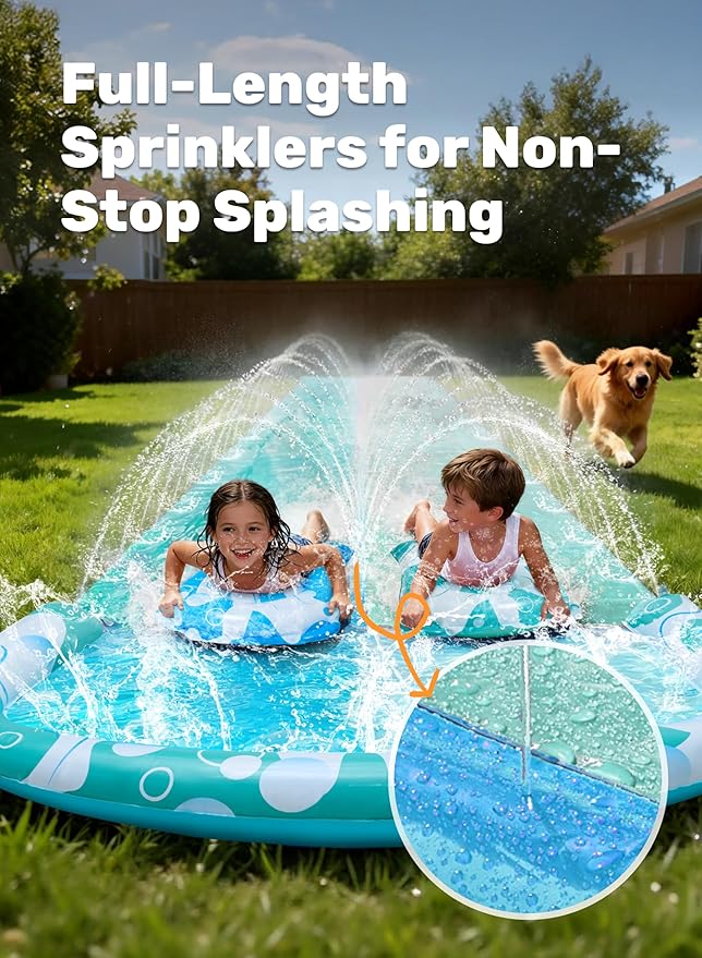 JOYIN 22.5FT Water Slide and 2 Inflatable Boards, Extra Long Heavy Duty Double Lawn Waterslide with Sprinkler for Kids Adults Backyard Summer Water Toy Outdoor Fun, Blue, Light Blue