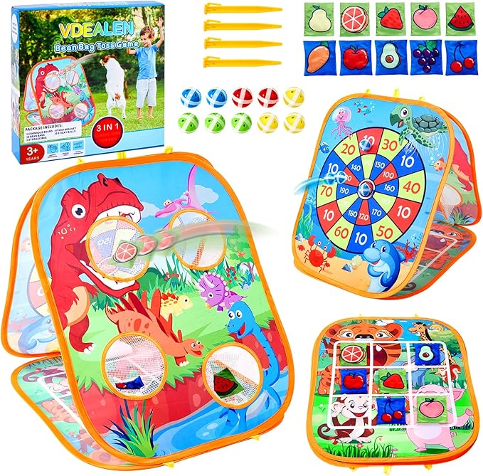 Vdealen Bean Bag Toss Game Toy for Kids 3 4 5 6 7 8 Year Old, Sports & Outdoor Toddler Toy Gift for Boys and Girls, 3 in 1 Cornhole Game for Children Ages 3 4 5 and Up