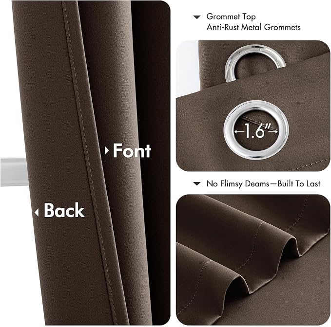 MIULEE Blackout Curtains for Bedroom 2 Panels 40"x72" Long Chocolate Brown | Thermal Insulated, Living Room Darkening Grommet Drapes, Noise Reducing, Light Blocking Window Treatments