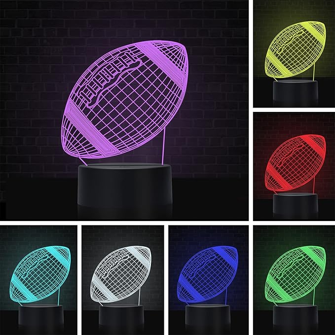 Football Night Light for Kids, 3D Illusion Night Lamp, USB LED Table Lamp Smart Touch Dimmer Lights 7 Color Changing Decor Lamp, Room Decor, Gifts for Children Boys Girls.