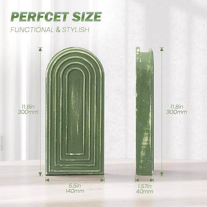 EOSAHR Wall Vase for Flower: Wall Planter Holder for Boho Wall Decor, Green | 2Pcs, Pine Wood, 3D Embossed Lines, Round Corner Design, for Both Wall & Desktop, Green Wall Decor, Wall Art for Bedroom