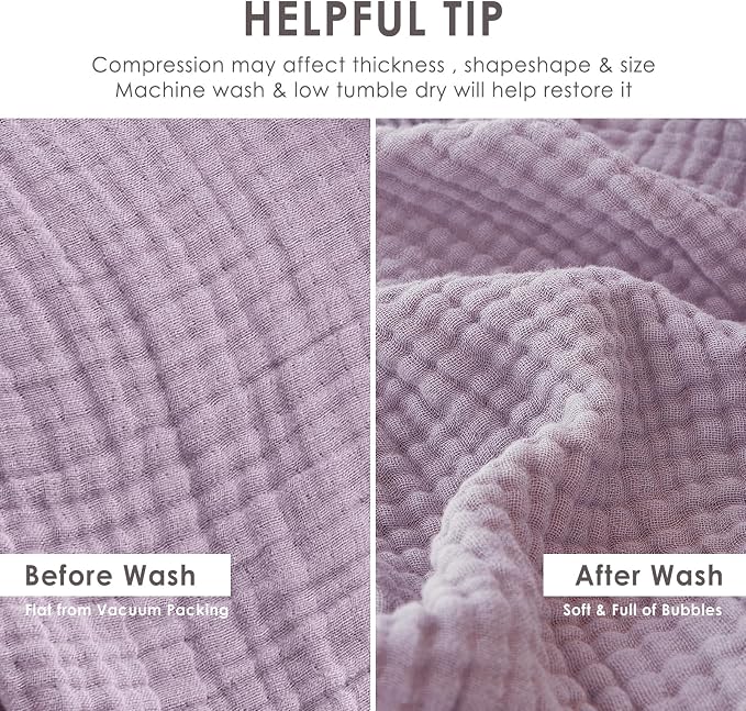 EMME Cotton Muslin Queen Blanket Bed Layering Bedspread Coverlet Breathable Gauze Soft Lightweight Adults (Heather Lavender, 90"x90")