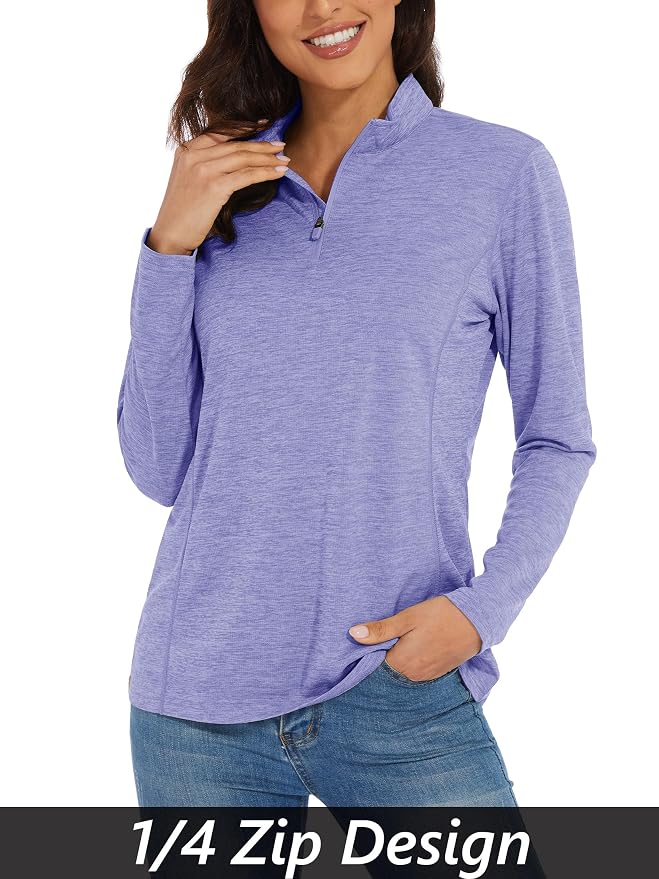MAGCOMSEN Women's UPF 50+ Sun Shirts Long Sleeve 1/4 Zip Pullover Quick Dry Workout Hiking Tops Running Athletic Shirts