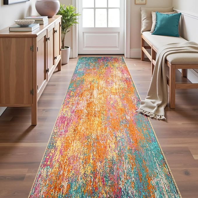 RELEANY Washable Runner 2'x10' Abstract Area Rug for Hallway Starlight | carpet for kitchen, entryway, bathroom, living room, bedroom, printed pattern, non-slip, soft, stain-resistant, easy to clean