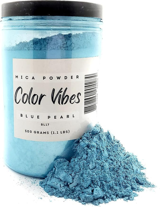 Pearl Mica Powder Pigment Dye - 500 Grams (1.1 lbs) - Best Bulk Price for Fine Arts, Crafting, Painting, Bath Bomb Soap Candle Slime Jewelry Making, Epoxy Resin, Woodworking (Blue BL17)