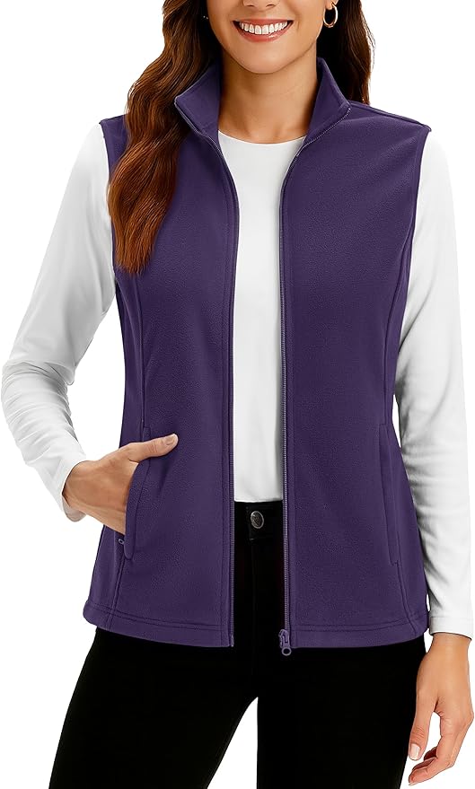 TACVASEN Women's Fleece Vest Lightweight Sleeveless Zip Jacket Outerwear | Soft Polar,Zipper Pockets,Stand Collar,Fall Winter Warm,Outdoor,Athletic,Running,Hiking,Travelling,Golf,Work