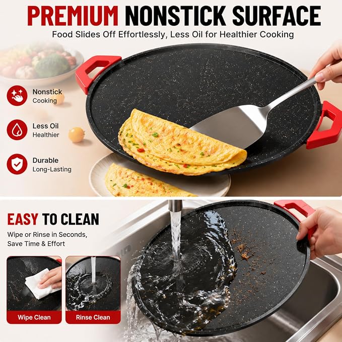 1500W Portable Electric Korean Smokeless Non-stick Indoor Grill Pan, Adjustable Temp Control, Universal Fry Griddle, Portable Barbecue Grill, Home Cooking Kitchen Gadget ，12in