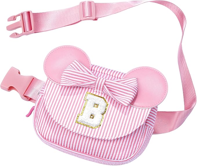 QLOVEA Birthday Gifts for Granddaughter 3 4 5 6 7 8 9 10 11 12 13 Year Old Kids Girls | Initial Fanny Pack for Girls Kid Gift Christmas Gifts for Grandkids | Pink B