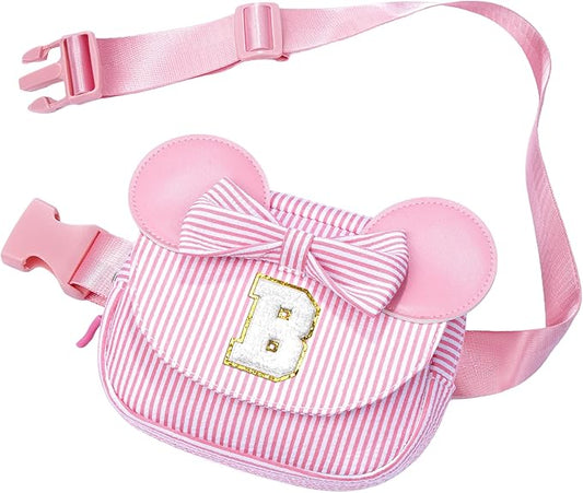 QLOVEA Birthday Gifts for Granddaughter 3 4 5 6 7 8 9 10 11 12 13 Year Old Kids Girls | Initial Fanny Pack for Girls Kid Gift Christmas Gifts for Grandkids | Pink B