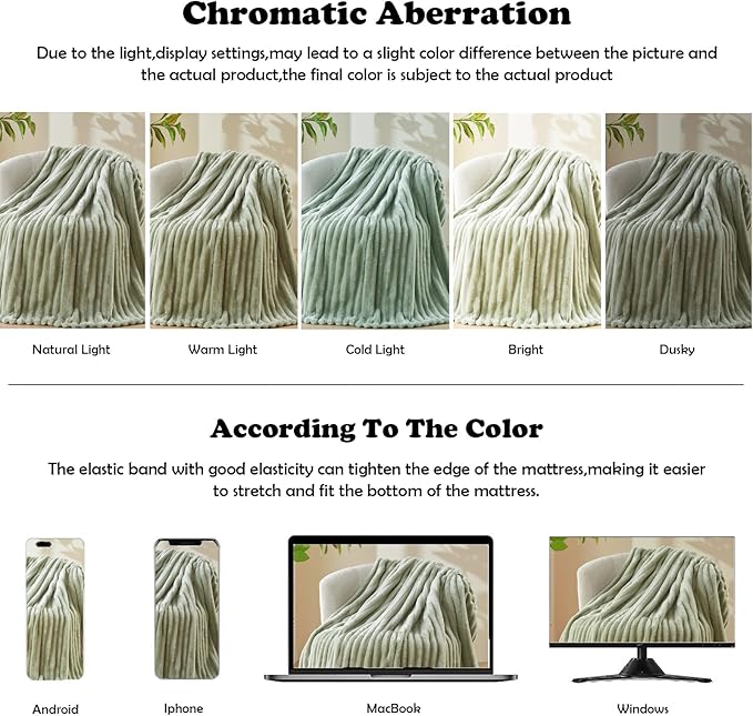 NEWCOSPLAY Super Soft Queen Blanket Sage Green Premium Silky Flannel Fleece 3D Ribbed Jacquard Lightweight Bed Blanket All Season Use (Sage Green Ribbed, Queen(90"x90"))
