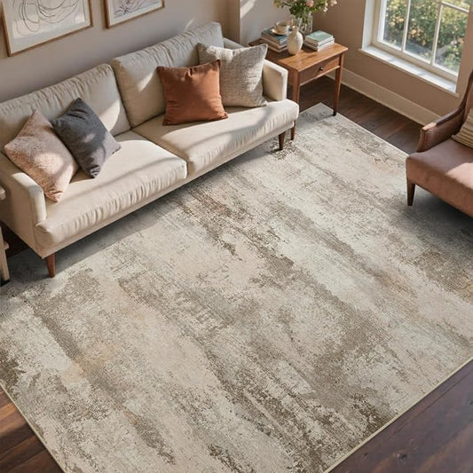 6x9 Ft Large Abstract Area Rugs for Living Room, Soft Non-Slip Modern Washable Rugs Print Pattern Carpet for Bedroom Indoor Floor Nursery Home Decor (Pink-Brown/Light tan)