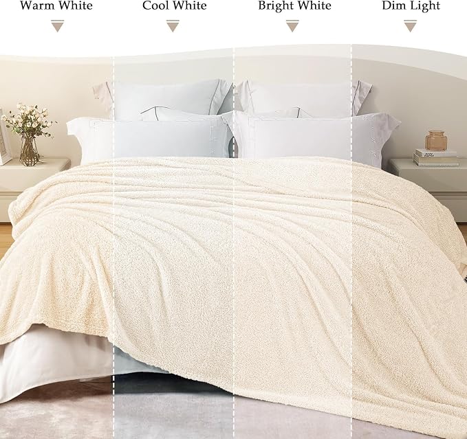 Exclusivo Mezcla Fleece Bed Blankets King Size for Bed, 90" x 104" | Super Soft and Cozy Fluffy Blanket for Women, Lightweight and Fuzzy Large Blanket for Bedroom , All Season, White