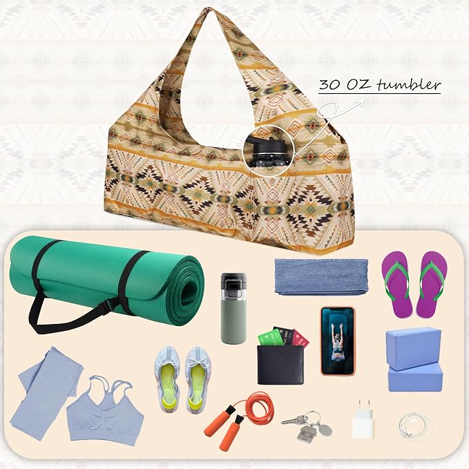 Large Yoga Mat Bag Yoga Bags and Carriers Fits All You Stuff Yoga Tote Bag with Yoga Mat Strap, Elastic Pockets and Zipper Pockets
