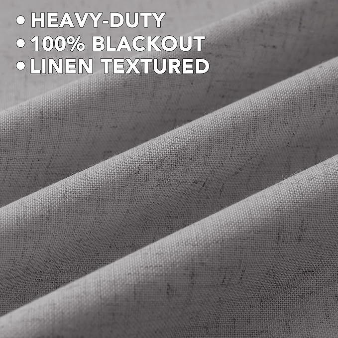 H.VERSAILTEX Linen Curtains 100% Blackout Curtains for Bedroom 90 inch Long Full Light Blocking Nature Linen Blended Window Curtains for Living Room Nickel Grommet (2 Panels, Heathered Dove)