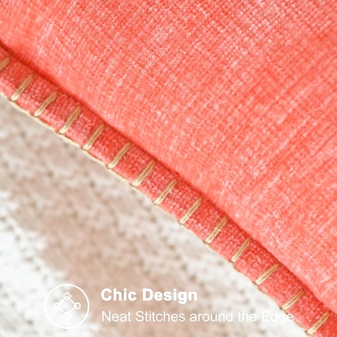 CaliTime Decorative Couch Throw Pillow Covers 16 X 16 Inches Living Coral | Pack of 2, Cozy Chenille Cushion Cases, Cotton Thread Stitching Edges, for Sofa Bed Living Room Farmhouse