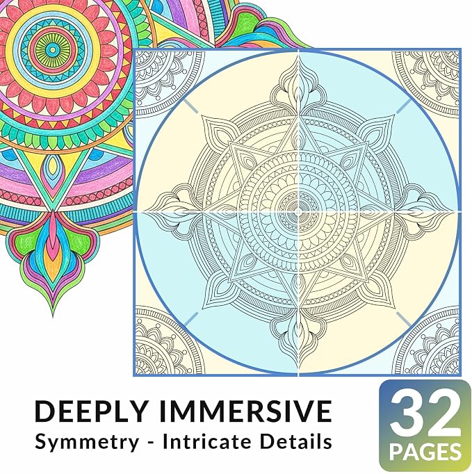 FUNLAVIE Adult Coloring Book - Mandala Coloring Books for Adults Relaxation and Teens Stress Relief, Large Print Spiral Bound Coloring Book for Women,Mandalas Style Mindfulness Stress-Free Patterns