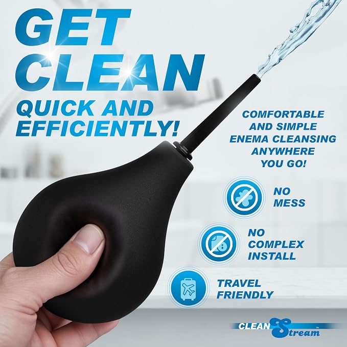 Cleanstream Thin Tip Enema Douche Bulb, Anti Back-Flow, Reusable Enema Vaginal Cleaner Kit for Men Women, 225Ml Bulb, Black