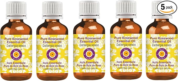 Deve Herbes Pure Rosewood Essential Oil (Dalbergia Sissoo) Steam Distilled (Pack of Five) 100ml X 5 (16.9 oz)