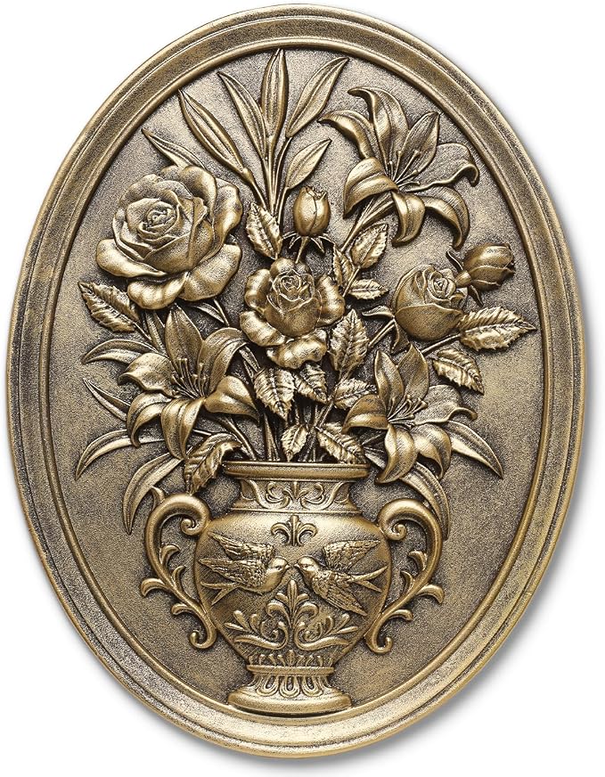 Newinhome Vintage Flower Wall Sculpture, Antique Wall Decor, Hand Painted Wall Decorations with Embossed Flower Design, Antique Pediment, Gold Decor for Living Room Bedroom Hallway, Unique Gifts