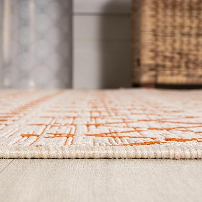 JONATHAN Y Moroccan Geometric Indoor Outdoor Area Rug 5X8 Cream/Orange, Ourika Textured Weave for Backyard, Patio, Porch, Easy-Cleaning, High Traffic, Pet-Friendly, Non-Shedding (SMB108O-5)