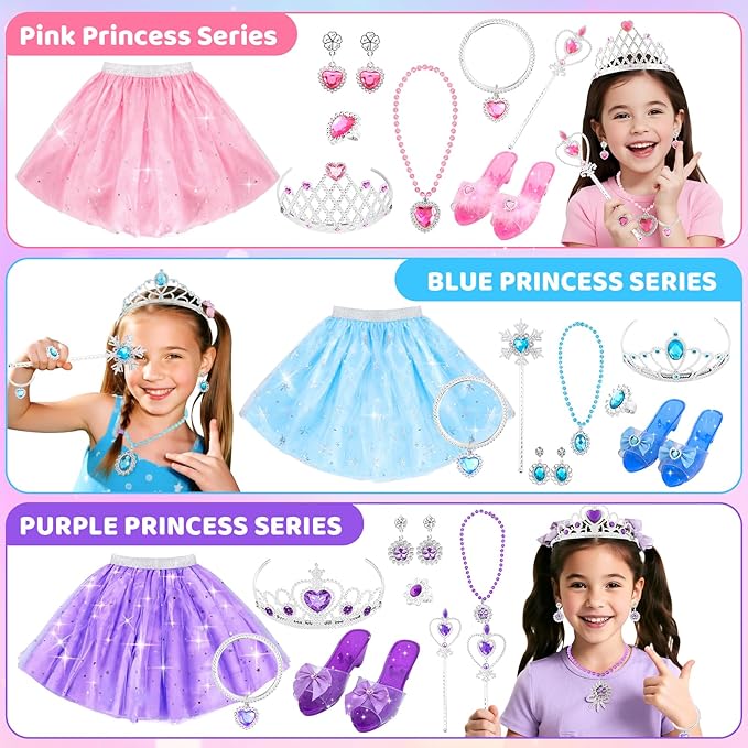 Princess Dress Up Clothes for Girls 4-6: Princess Toys Gifts for 3 4 5 6 Year Old Girl with Skirts, Shoes, Crown, Wands & Play Jewelry for Birthday Party Role Playing