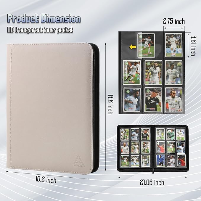 Arkeiliy Card Binder 9 Pocket, Double Sided Pockets Trading Card Binder with 30 Sleeves, Premium Zip Trading Card Holder Collector Album Holds 540 MTG (white)