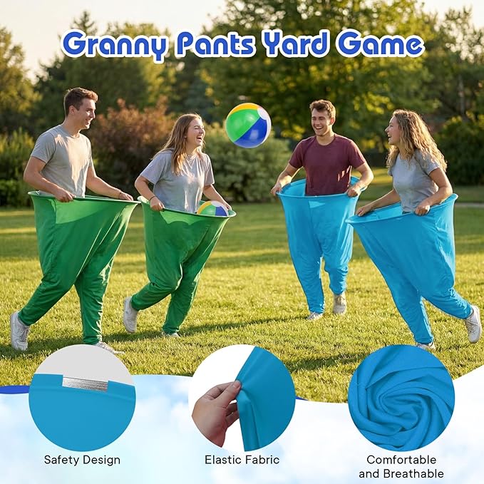 2 Pcs Granny Pants Yard Game, Granny Pants Outdoor Game with 16 Six-Color Bouncy Ball and 2 Air Pump, Team Relay Family Reunion Party Field Game Sets