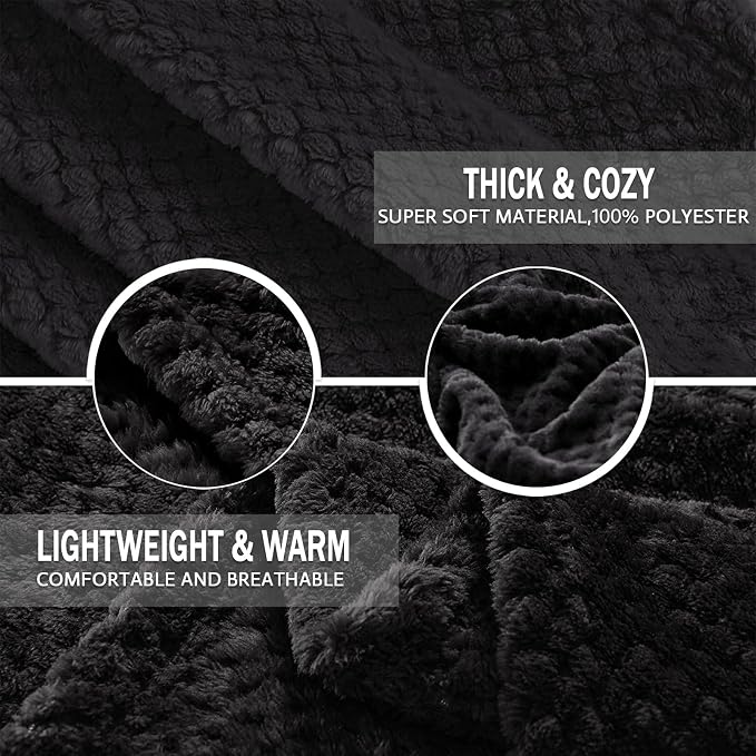 Exclusivo Mezcla Soft Waffle Fleece Bed Blanket King Size, Black | Lightweight Plush Blanket for Bed, Bedroom, Cozy Flannel with Waffle Texture, Stylish Home Decor, All Season, 104x90 Inches