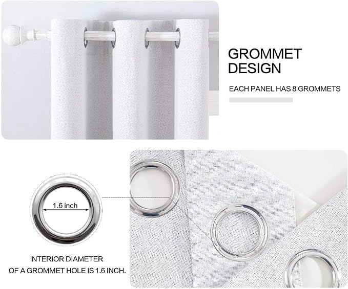 MIULEE Linen Blackout Curtains for Bedroom Solid 100% Blackout Thermal Insulated Grayish White Curtains Grommet Room Darkening Curtains/Drapes for Living Room 42x84 Inch (2 Panels)