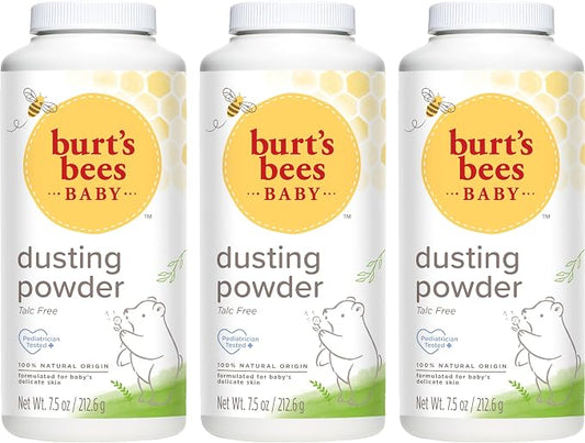 Burt's Bees Baby Dusting Powder, 100% Natural Origin, Talc-Free, Pediatrician Tested, 7.5 Ounces, Pack of 3, Pack May Vary