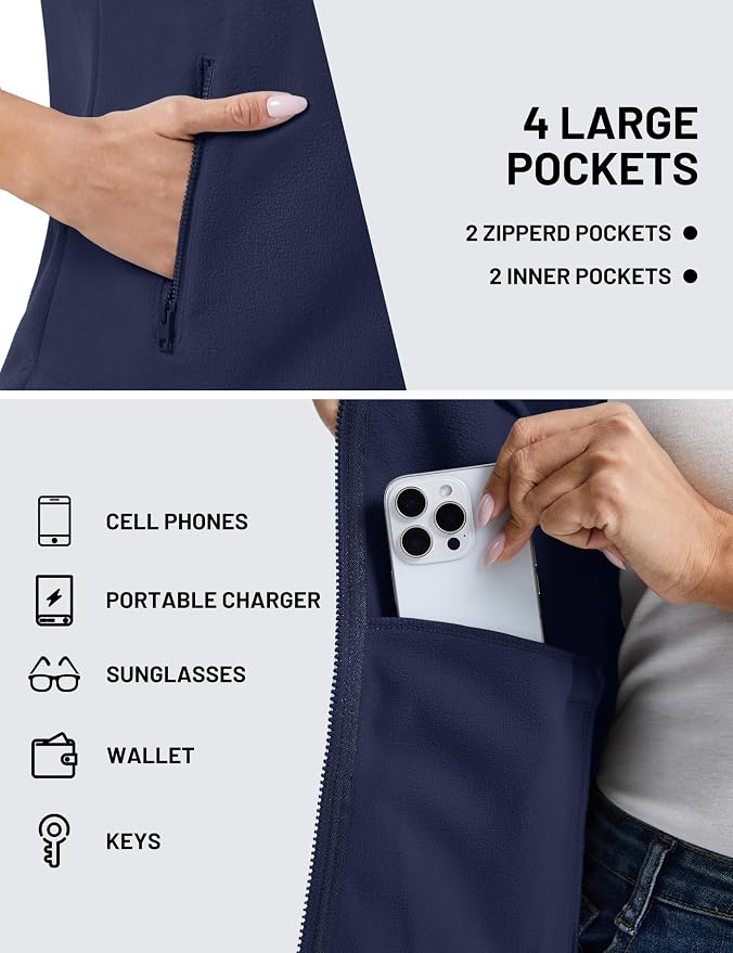 TACVASEN Women Polar Fleece Zip Up Vest with Pockets Lightweight Outerwear | Warm Thermal Sleeveless Jacket Suitable for Hiking Camping Travelling in Cool Autumn and Winter Weather