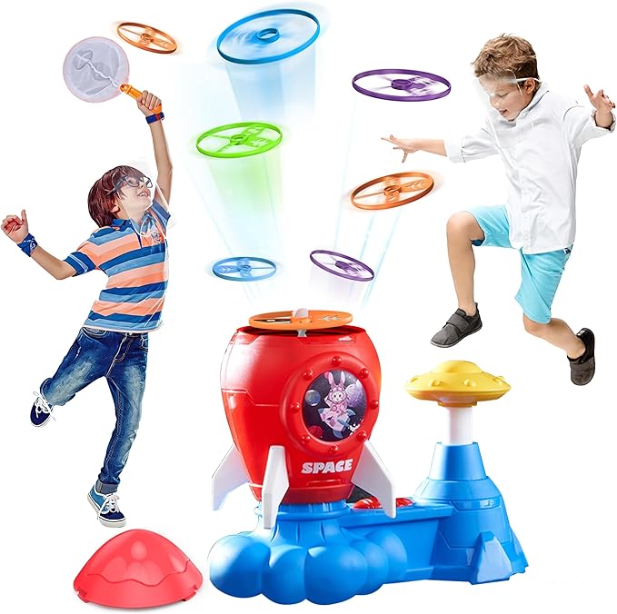 Outdoor Toys for Kids Ages 3-8: Flying Disc Rocket Launcher Toy Butterfly Chasing Games, Outside Activities Toy for Kids Ages 3 4 5 6 7 8, Yard Games Birthday Gift for Toddlers Boys Girls, Red